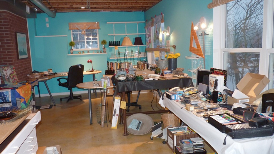 estate sale set up in home